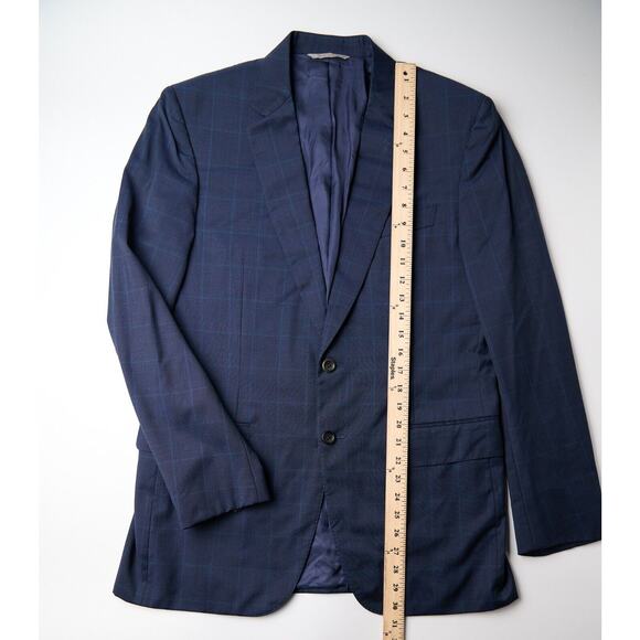 Canali Men’s Sport Coat 40R Navy Check Wool Cupro 2-Button Blazer Hole on Sleeve - Picture 6 of 11